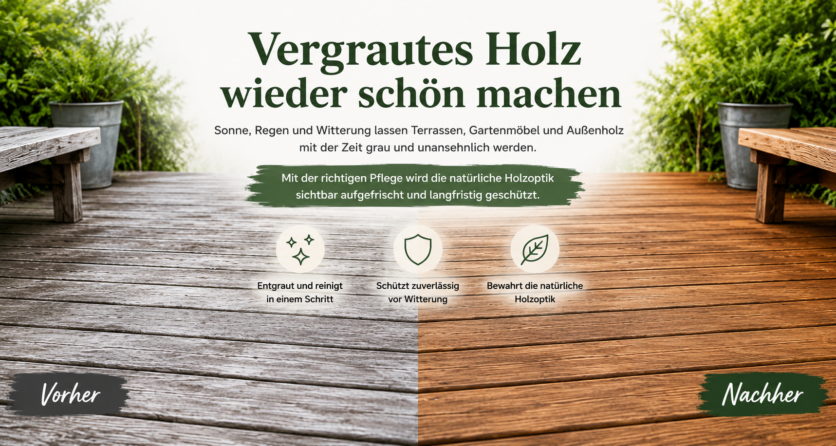 Vergraute Terrasse vorher und nachher