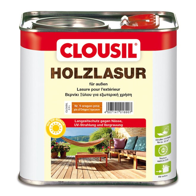 Clousil Holzlasur, Farbe: oregon-pine, Gebinde: 2,5 Ltr.