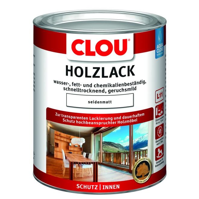 L11 Aqua Clou Holzlack, Gebinde: 750 ml, Glanzgrad: seidenmatt